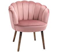 HOMCOM Sillón Concha Sillón de Salón Dormitorio con Respaldo y Cojín Aspecto Terciopelo Patas en Madera de Caucho 66x66x78,5 cm Rosa Aosom España