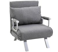 HOMCOM Sillón convertible sofá-cama de 1 plaza desenfundable de gran comodidad con cojín y patas de apoyabrazos metálicas de lino Gris Aosom España