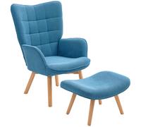 HOMCOM Sillón de Acento con Otomana Sillón de relax Efecto Cordón Sillón con Reposabrazos de Madera para Sala de Estar Azul Aosom España