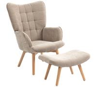 HOMCOM Sillón de Acento con Otomana Sillón de relax Imitación de Terciopelo Sillón con Reposabrazos de Patas de Madera Aosom España