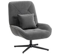 HOMCOM Sillón de acento giratorio, sillón tapizado de chenilla con cojín lumbar, respaldo alto, asiento profundo, gris oscuro Aosom España