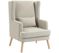 HOMCOM Sillón de acento, sillón con aspecto de lino, respaldo alto, asiento ancho, cojín lumbar, Beige