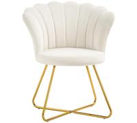 HOMCOM Sillón de Concha con Patas de Acero 69x64x80 cm Crema | Sillón de tocador, sillón de terciopelo para salón, para salón y dormitorio