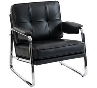 HOMCOM Sillón de cuero PU, sillón de acento con asiento ancho, espuma de alta densidad, acolchado grueso, montaje sencillo, Negro