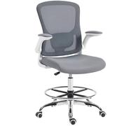 HOMCOM Sillón de Dibujo con Soporte Lumbar 4D, Silla de Oficina Alta de Malla ergonómica con reposabrazos abatibles y reposapiés Ajustable, 360 Grados Giratorio Taburete de Trabajo para el Escritorio