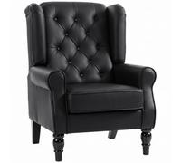 HOMCOM Sillón de dormitorio de estilo francés con amplio asiento, sillón de salón acolchado de piel sintética con reposabrazos y patas de madera de eucalipto, negro