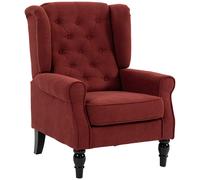 HOMCOM Sillón de Dormitorio en Terciopelo Efecto Hielo con Asiento Amplio y Patas de Madera de Eucalipto Rojo Vino Aosom España