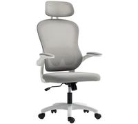 HOMCOM Sillón de Oficina Ergonómico con Respaldo de Malla, ajustable en altura, reposabrazos abatibles, 5 ruedas, función basculante, Gris