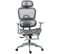 HOMCOM Sillón de oficina, silla de oficina ergonómica de malla con reposabrazos 3D, respaldo reclinable, 66x64x122 cm, gris
