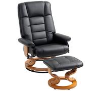 HOMCOM Sillón de relajación reclinable con reposapiés, giratorio, marco de madera, revestimiento sintético negro