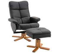 HOMCOM Sillón de Relax con Taburete y Espacio de Almacenamiento, con función reclinable, Giratorio 360°, Piel sintética, Estructura de Madera, Color Negro, 80 x 86 x 99 cm
