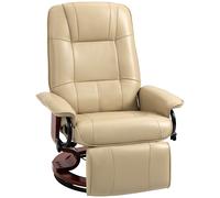 HOMCOM Sillón de relax Sillón de televisión giratorio con función reclinable, reposapiés, sillón reclinable con reposabrazos, patas de madera para sala de estar, dormitorio, cuero sintético White