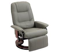 HOMCOM Sillón de relax Sillón de televisión giratorio con función reclinable, reposapiés, sillón reclinable con reposabrazos, patas de madera para sala de estar, dormitorio, cuero sintético Gray