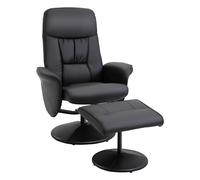 HOMCOM Sillón de Salón con Otomana Reposapiés Tapizado en PU Relax Reclinable 145° Giratorio Respaldo Ajustable 81x81x105 cm Negro Aosom España