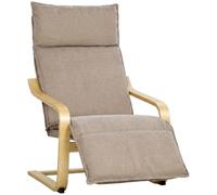 HOMCOM Sillón de Salón con Reposapiés Balanceo Suave Marrón Claro | Butaca de Salón, Tapizada en Lino, Respaldo Alto, Asiento Ancho, Sillón de Relax para Dormitorio, Oficina, Estudio