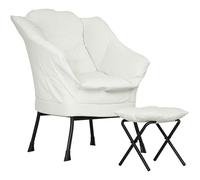 Homcom sillón de salón con reposapiés sillón de relax butaca para dormitorio con bolsillos laterales y patas de acero para sala de estar crema