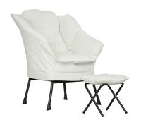 Homcom sillón de salón con reposapiés sillón de relax butaca para dormitorio con bolsillos laterales y patas de acero para sala de estar crema