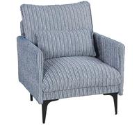 HOMCOM Sillón de salón de hilos multicolor delicados, relleno grueso con muelles ensacados, asiento ancho y profundo, sillón dormitorio de lino, reposabrazos, cojín, patas de acero, azul