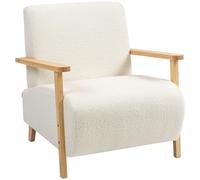 HOMCOM Butaca de Salón Tapizado en Borreguito con Reposabrazos de Madera Crema Crema-74.5x76x78 cm