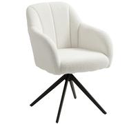 HOMCOM Sillón de salón giratorio capitoné gran confort base de acero y tela de peluche tipo borreguito blanco