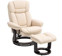 HOMCOM Sillón de salón giratorio con reposapiés en PU, reclinable - 86 x 83 x 107 cm, crema Aosom España