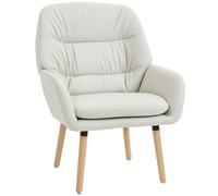 HOMCOM Sillón de Salón Moderno Acolchado de Doble Capa Tapizado en Cuero Sintético Patas de Madera 68x74x89 cm ARROZ BLANCO