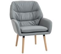 HOMCOM Sillón de Salón Moderno Acolchado de Doble Capa Tapizado en Cuero Sintético Patas de Madera 68x74x89 cm Gris