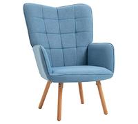 Homcom sillón de salón moderno butaca de dormitorio con respaldo alto reposabrazos tela de lino y patas de madera para sala de estar 71x76x101 cm azul