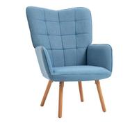 Homcom sillón de salón moderno butaca de dormitorio con respaldo alto reposabrazos tela de lino y patas de madera para sala de estar 71x76x101 cm azul