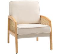 HOMCOM Sillón de Salón Moderno Butaca para Dormitorio con Reposabrazos de Ratán Cojín Extraíble y Patas de Madera Sofá Individual Carga 120 kg para Oficina Sala de Estar Beige Beige 67 x 75 x 88 cm