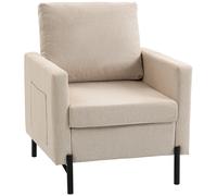 HOMCOM Sillón de salón, sillón 1 plaza acolchado con reposabrazos, asiento amplio y patas de acero, 73 x 77 x 87 cm, beige