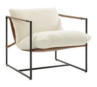 HOMCOM Sillón de salón, sillón auxiliar acolchado en tela bou siento amplio y estructura de acero, 77x91x80cm, crema Aosom España