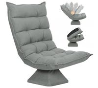 HOMCOM Sillón de Suelo 360° Giratorio, Tela Microfibra Gris Claro | Respaldo ajustable, silla relax, silla de meditación, sofá informal para TV, juegos y lectura