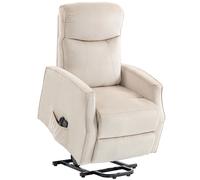 HOMCOM Sillón elevador reclinable 150° con puerto USB y reposapiés, Efecto lino, 74x92x110 cm, Blanco crema Aosom España