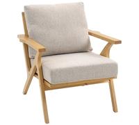 HOMCOM Sillón escandinavo de tela con aspecto de lino con cojines gruesos, asiento acolchado y patas de madera de goma, sillón lounge, dormitorio, zona de lectura, beige