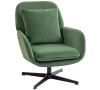 HOMCOM Sillón Giratorio 360° con cojín Lumbar desenfundable, Asiento Amplio, sillón de Dormitorio, Silla Moderna tapizada en Terciopelo con reposabrazos para salón, 73 x 83,5 x 85 cm, Verde
