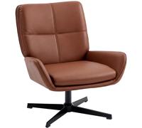 HOMCOM Sillón Giratorio, Butaca de Salón Tapizado en PU, Sillón Lectura con Asiento Acolchado, Reposabrazos, Patas Metálicas, para Sala de Estar, Dormitorio CAFÉ