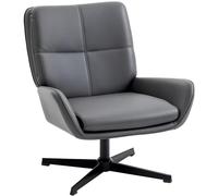 HOMCOM Sillón Giratorio, Butaca de Salón Tapizado en PU, Sillón Lectura con Asiento Acolchado, Reposabrazos, Patas Metálicas, para Sala de Estar, Dormitorio, Gris