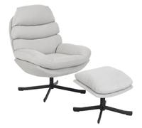 HOMCOM Sillón Giratorio reclinable, con otomana, Asiento Ancho, Crema | Sillón de salón, aspecto chenilla, tapizado, sillón, para sala de estar, dormitorio