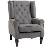 HOMCOM Sillón individual Sillón de relajación Sillón de orejas Silla individual Sillón de acento con tufting Pies de madera Poliéster74 x 86 x 102 cm Gray