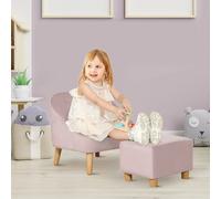 HOMCOM sillón infantil sofá infantil con reposapiés sofá infantil madera de eucalipto rosa