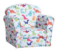 HomCom Sillón infantil – Sofá para niños +18 meses, estampado dinosaurios, madera, 50x39x44 cm