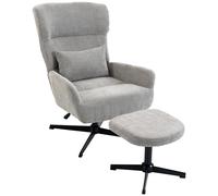 HOMCOM Sillón Lounge Giratorio 360° con Reposapiés Altura Regulable y Cojín Lumbar de Chenilla Blanco Crema Aosom España