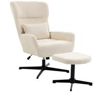HOMCOM Sillón Lounge Giratorio 360° con Reposapiés Altura Regulable y Tapizado en Chenilla Blanco Crema Aosom España