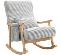 HOMCOM Sillón Mecedora Balancín de Pana con Patas y Reposabrazos de Madera de Haya Cojín Lumbar y Bolsillo Carga 120 kg Gris Aosom España