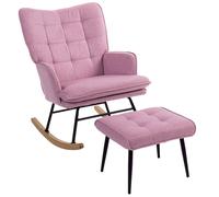 HOMCOM Sillón Mecedora Balancín Poliéster Rosa con Reposapiés con Cojín Reposabrazos Respaldo Alto Patas de Madera Carga 130 kg Aosom España