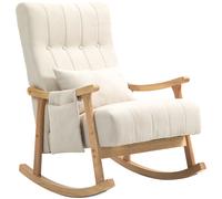 HOMCOM Sillón Mecedora con Cojín Lumbar Asiento Ancho Marco de Haya hasta 120 kg Beige Aosom España