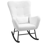 HOMCOM Sillón Mecedora revestimiento de peluche cojín lumbar antideslizante hasta 120 kg Blanco Aosom España