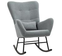 HOMCOM Sillón Mecedora tejido de felpa cojín lumbar antideslizante hasta 120 kg Gris Aosom España