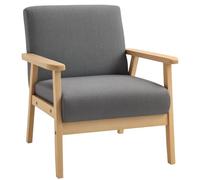 HOMCOM Sillón Moderno de Lino tapizado, Silla de Acento Gris | Patas de madera maciza, asiento amplio, sillón lounge tapizado, sala de estar, dormitorio, oficina